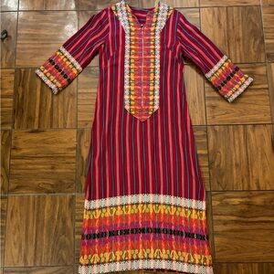 Vintage Red Embroidered Stripe Dress